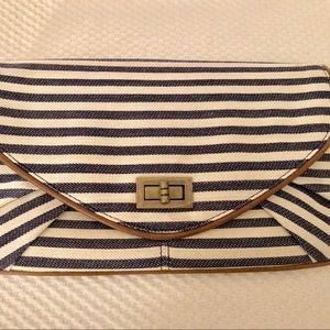 Navy/White Striped Clutch with Antique Gold Clasp